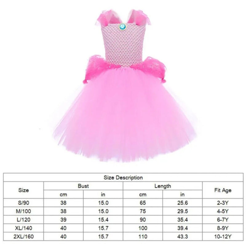 Princess Peach Sparkly Tutu Dress Super Mario Costume Halloween Fun for Girls Birthday Dress