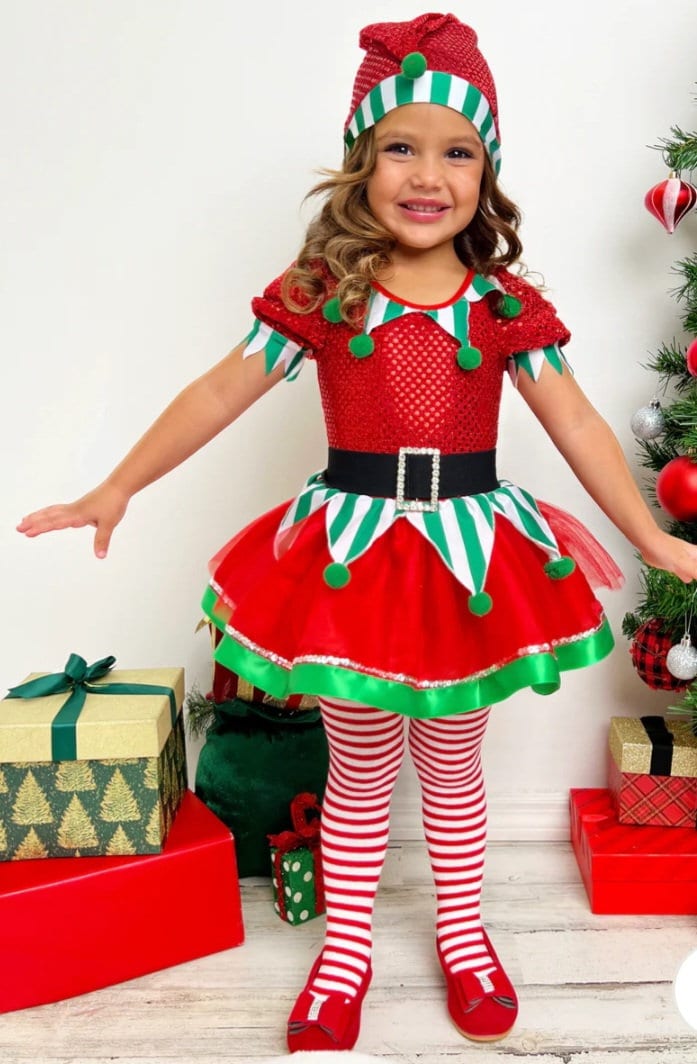 Toddler Kids Girls Believe in you Elf Costume Christmas Santas Fancy Tutu Dress With Hat Set Carnival Xmas Cosplay Party Princess Outfit