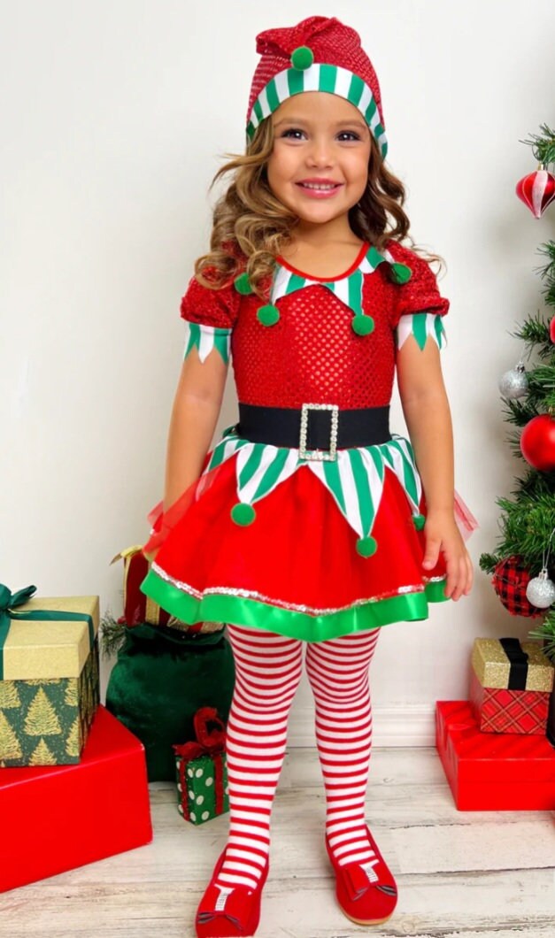 Toddler Kids Girls Believe in you Elf Costume Christmas Santas Fancy Tutu Dress With Hat Set Carnival Xmas Cosplay Party Princess Outfit